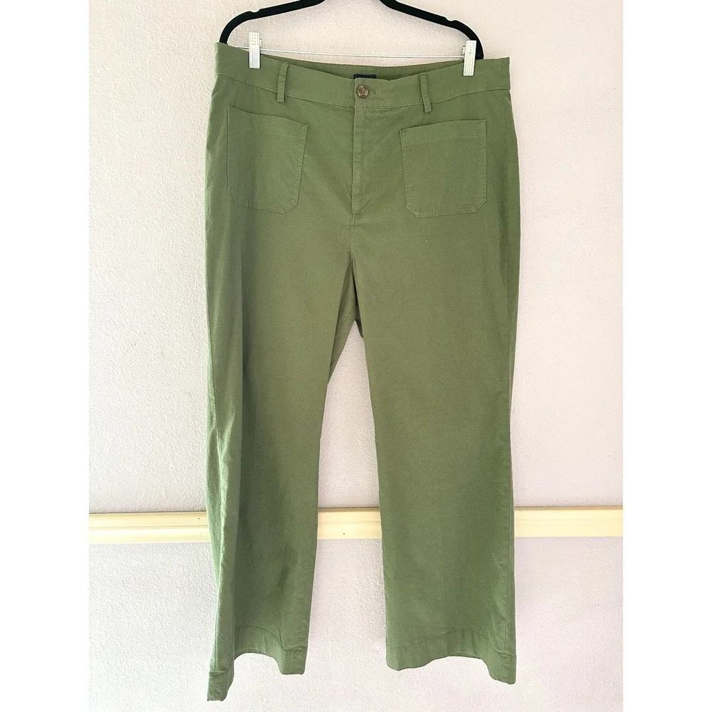J.Crew Lizzie High Rise Patch Pocket Wide Leg Pant Preppy Cotton Linen Size 34‎